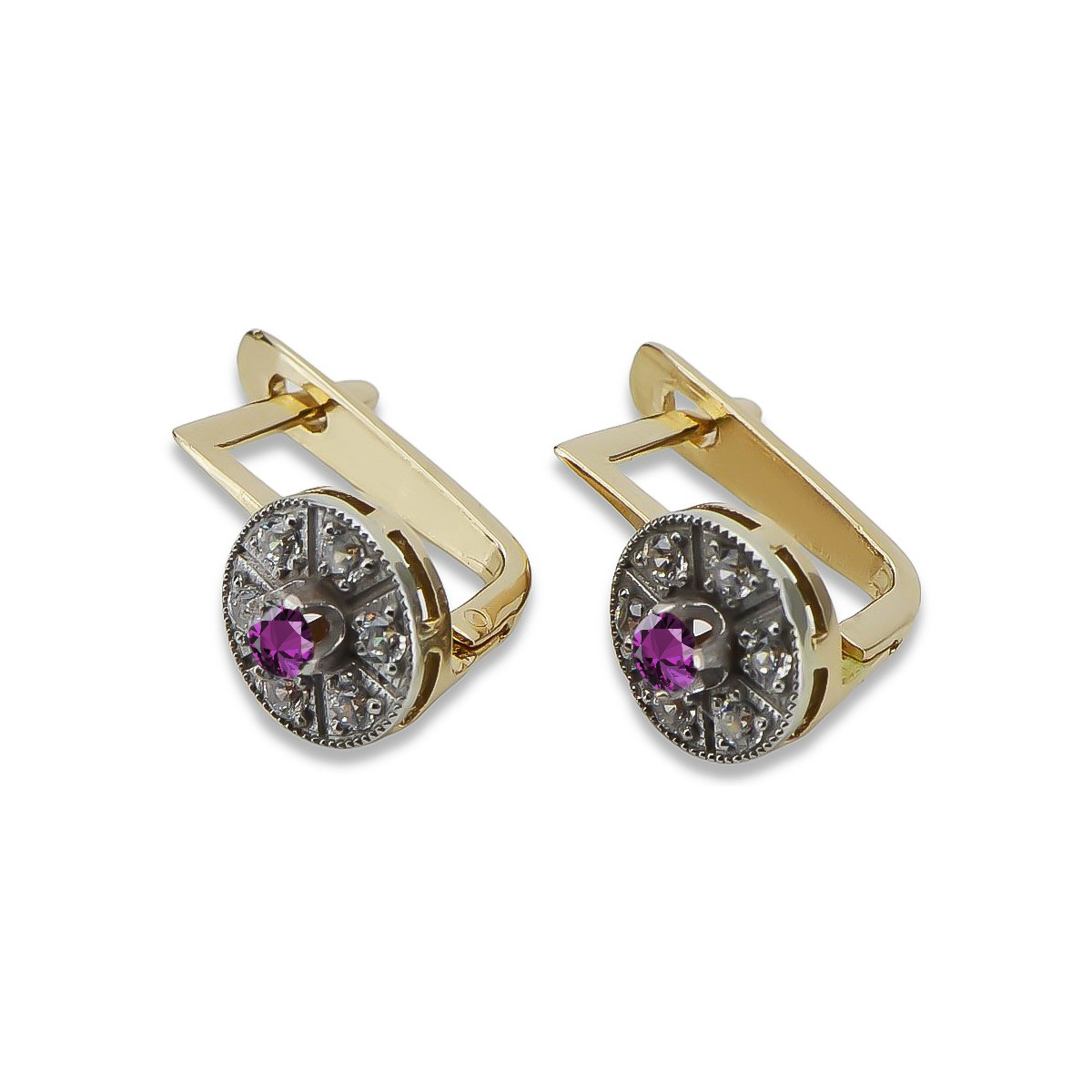 14K Yellow and White Gold Vintage Inspired Amethyst Earrings vec161yw vec161yw