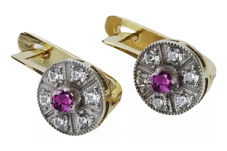 Klassische 14K Gelb- und Weißgold Amethyst Ohrringe vec161yw Vintage vec161yw