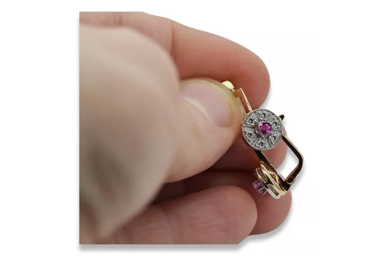 Klassische 14K Gelb- und Weißgold Amethyst Ohrringe vec161yw Vintage vec161yw