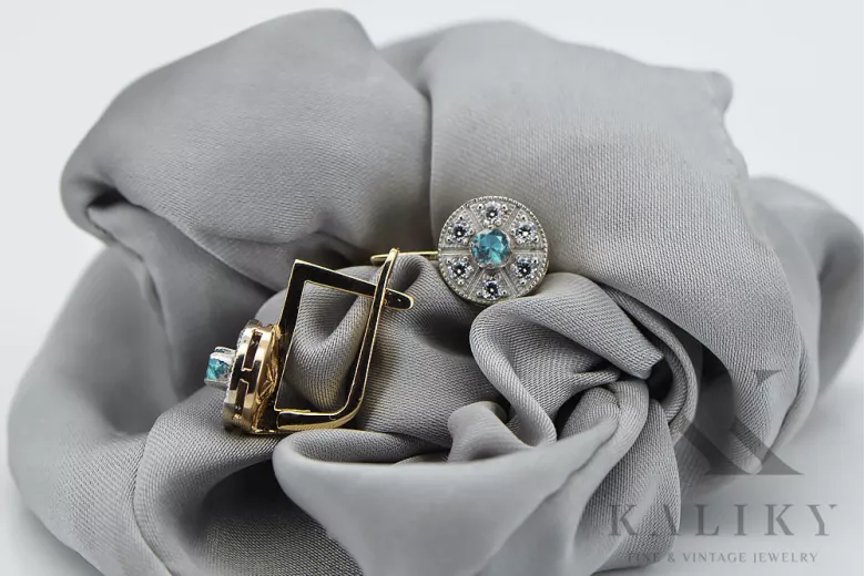 Elegant 14K Yellow White Gold Aquamarine Earrings, Vintage Inspired Design vec161yw vec161yw