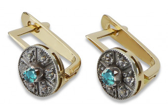 Elegant 14K Yellow White Gold Aquamarine Earrings, Vintage Inspired Design vec161yw vec161yw