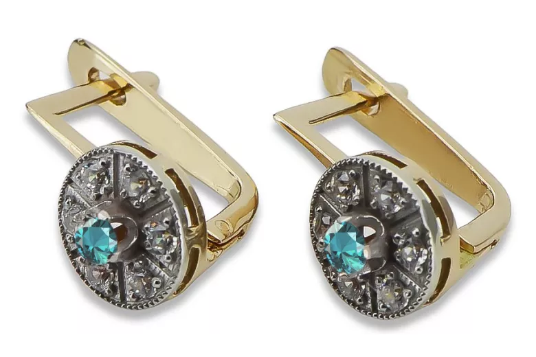 Elegant 14K Yellow White Gold Aquamarine Earrings, Vintage Inspired Design vec161yw vec161yw