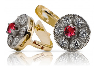 Elegant 14K Yellow White Gold Ruby Earrings - Classic Vintage Inspired Design vec161yw vec161yw