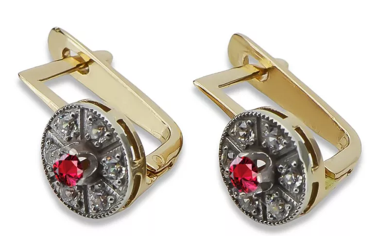 Elegant 14K Yellow White Gold Ruby Earrings - Classic Vintage Inspired Design vec161yw vec161yw