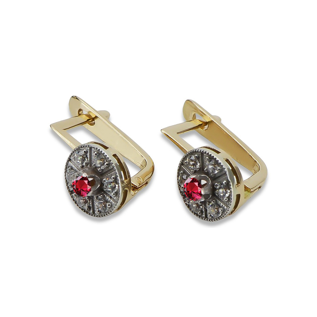 Elegant 14K Yellow White Gold Ruby Earrings - Classic Vintage Inspired Design vec161yw vec161yw