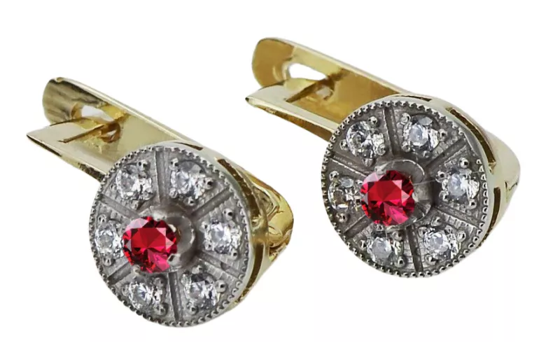 Elegant 14K Yellow White Gold Ruby Earrings - Classic Vintage Inspired Design vec161yw vec161yw