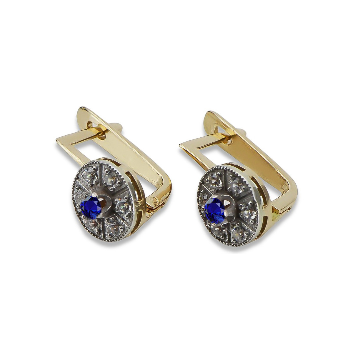 Elegant Vintage 14K Yellow White Gold Sapphire Earrings vec161yw vec161yw