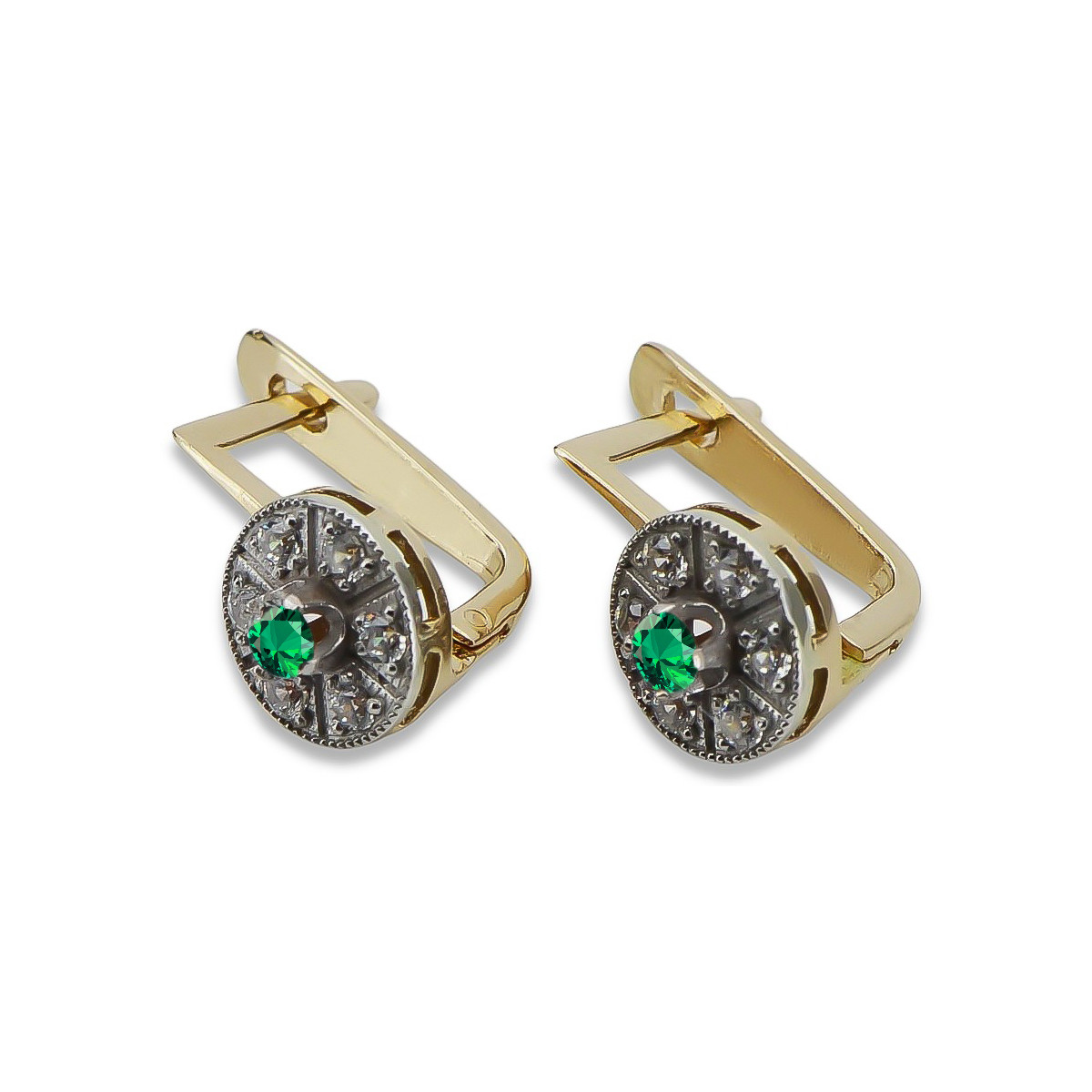 Boucles d'oreilles éblouissantes en or jaune 14k 585 avec émeraudes - vec161yw Vintage vec161yw