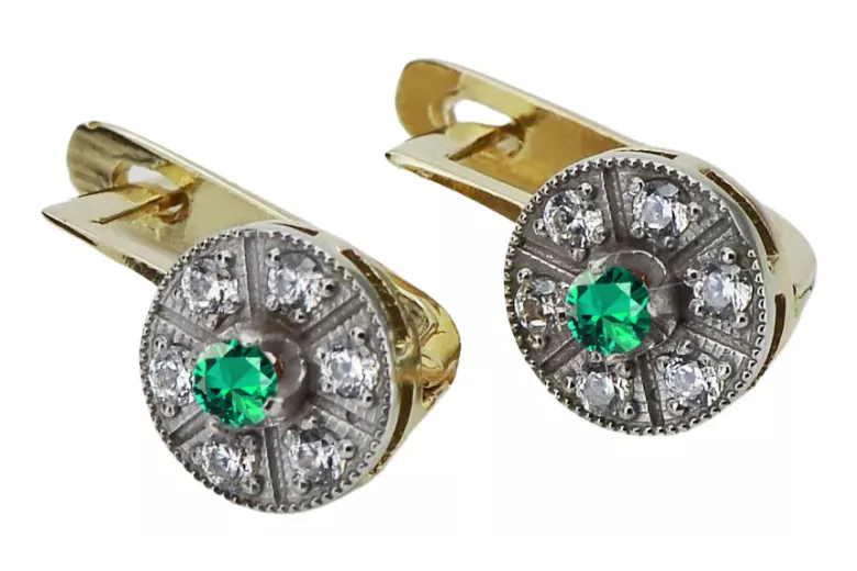 Elegant Emerald 14K Yellow White Gold Earrings - Vintage Style vec161yw vec161yw