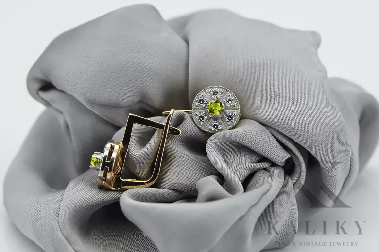 "Elegant 14K Yellow White Gold Peridot Earrings - Vintage Style vec161yw" Vintage vec161yw