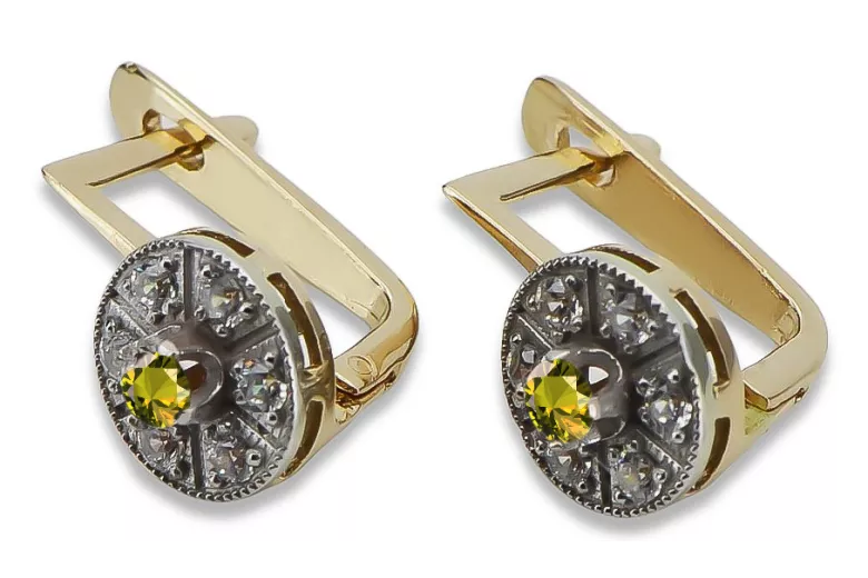 "Elegantes Pendientes de Oro Amarillo Vintage 14k 585 con Peridoto vec161yw" Vintage vec161yw