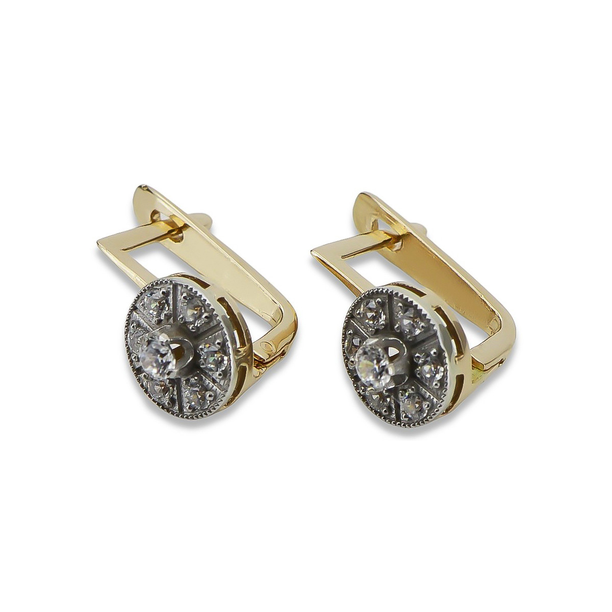 Classic Dual-Tone 14K Yellow and White Gold Zirco Earrings vec161yw vec161yw