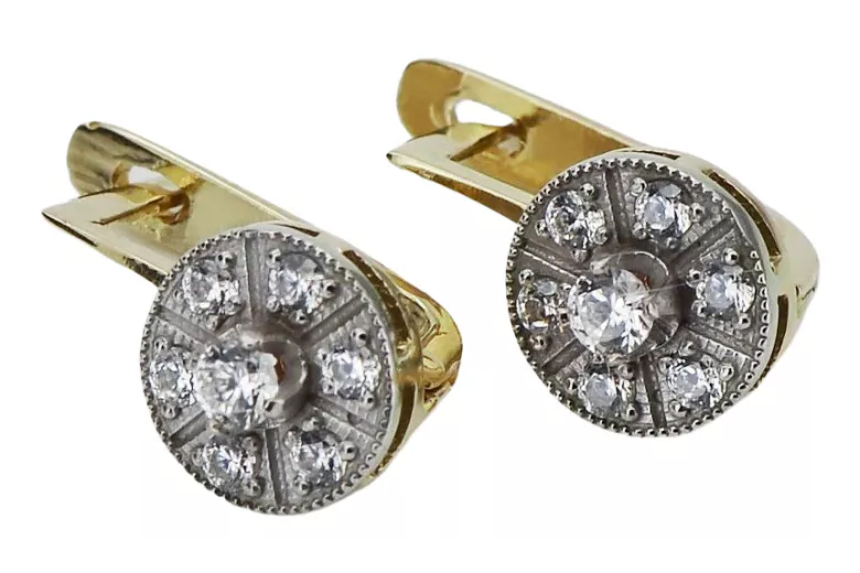 Classic Dual-Tone 14K Yellow and White Gold Zirco Earrings vec161yw vec161yw