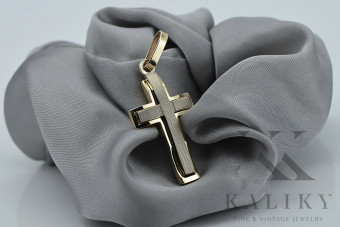 Croix catholique en or jaune et blanc 14 carats solide ctc022yw