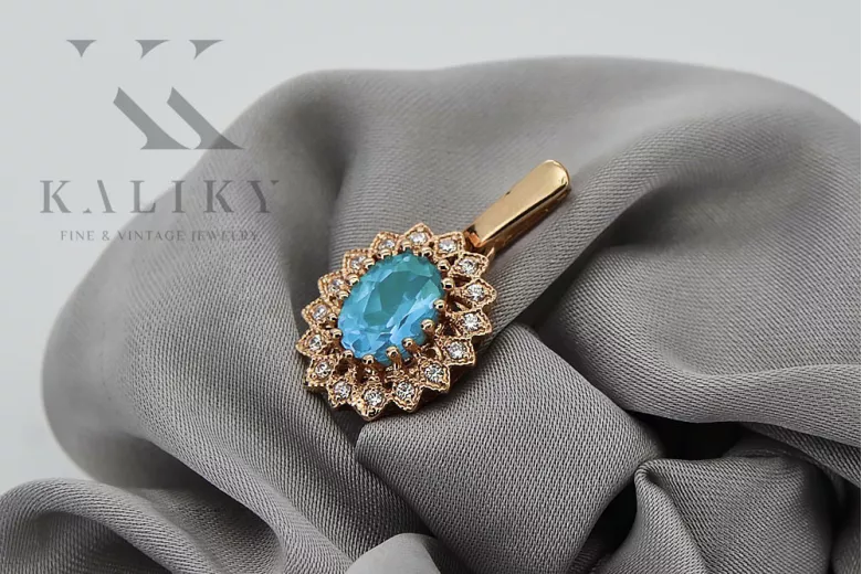 Винтажный аквамариновый кулон из розового золота 14k 585 vpc018 Vintage vpc018