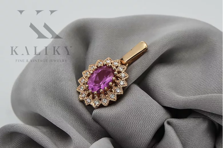 Vintage Original 14K Rose Gold Amethyst Jewelry Pendant vpc018 vpc018