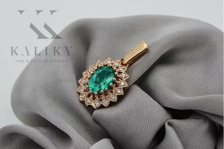 Emerald Elegance: Original Vintage 14K Rose Gold Pendant vpc018 vpc018