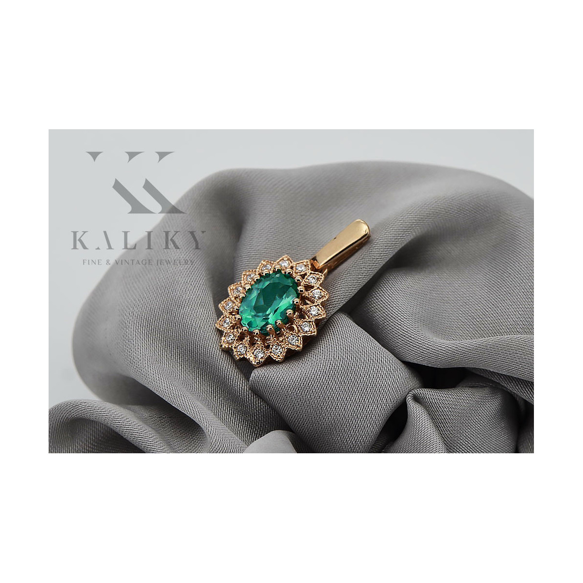 Emerald Elegance: Original Vintage 14K Rose Gold Pendant vpc018 vpc018