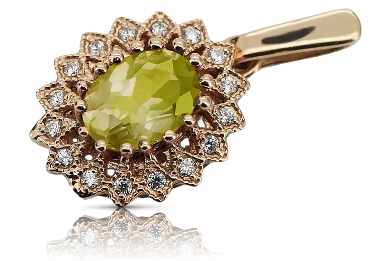 Pandantiv original din aur roz de 14k, Peridot galbe vpc018