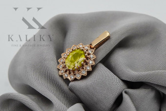 Pandantiv original din aur roz de 14k, Peridot galbe vpc018