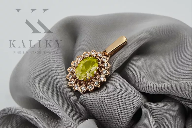 Vintage Rose Gold Peridot Pendant - Original 14K Yellow Gemstone Jewelry vpc018