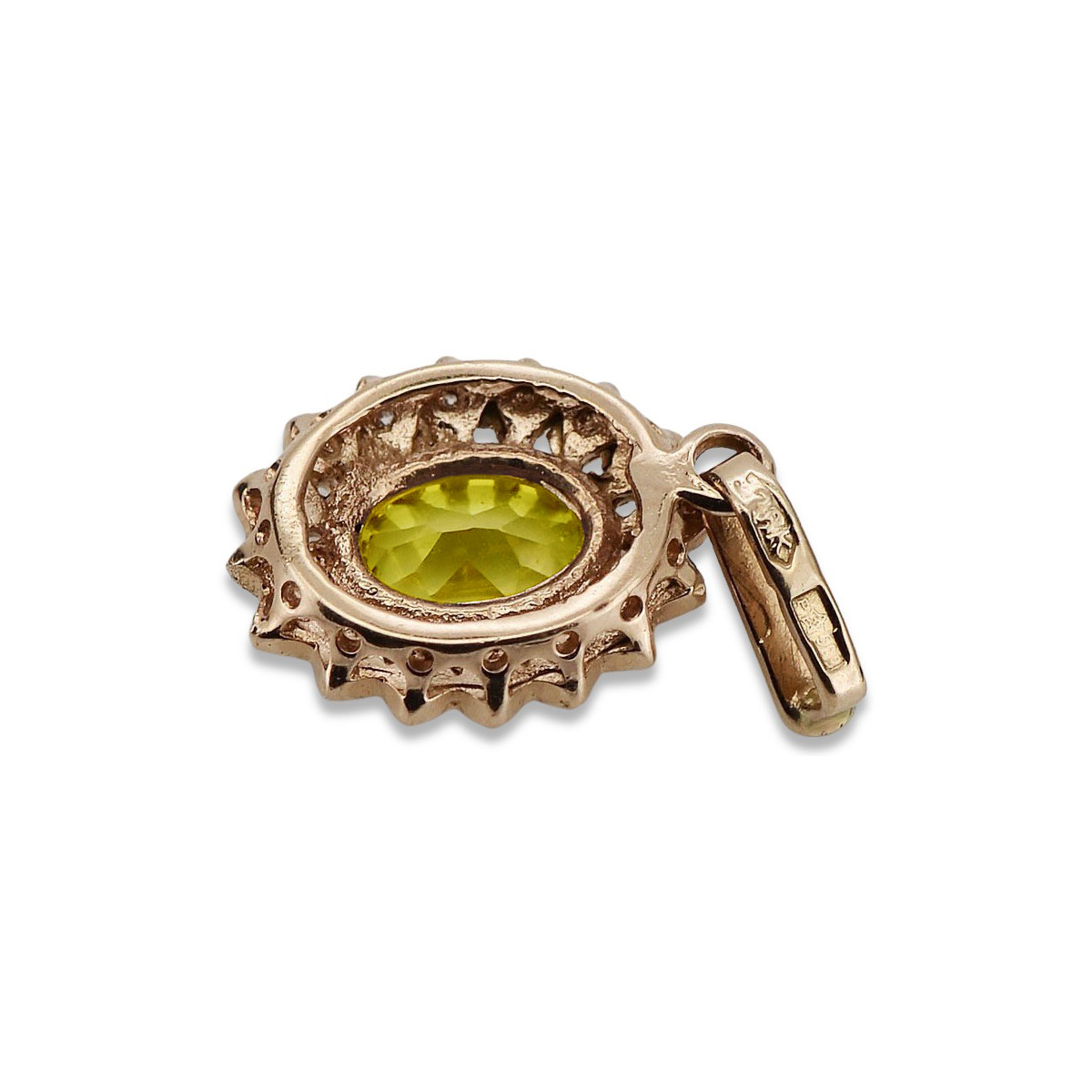 Pandantiv original din aur roz de 14k, Peridot galbe vpc018