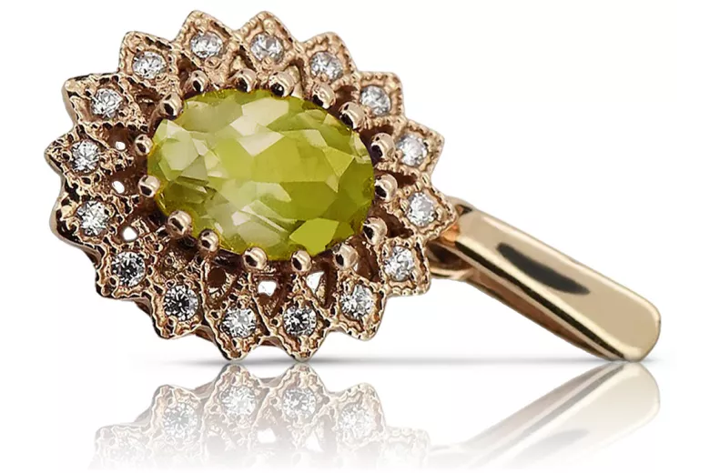 Pandantiv original din aur roz de 14k, Peridot galbe vpc018