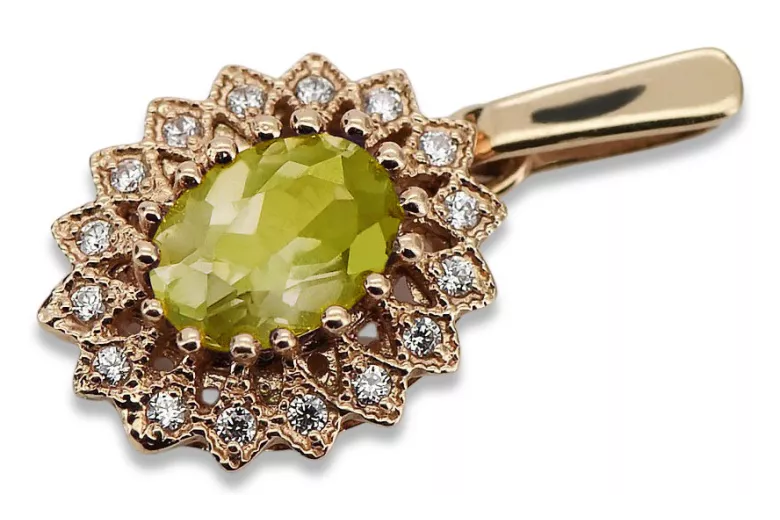 Pandantiv original din aur roz de 14k, Peridot galbe vpc018