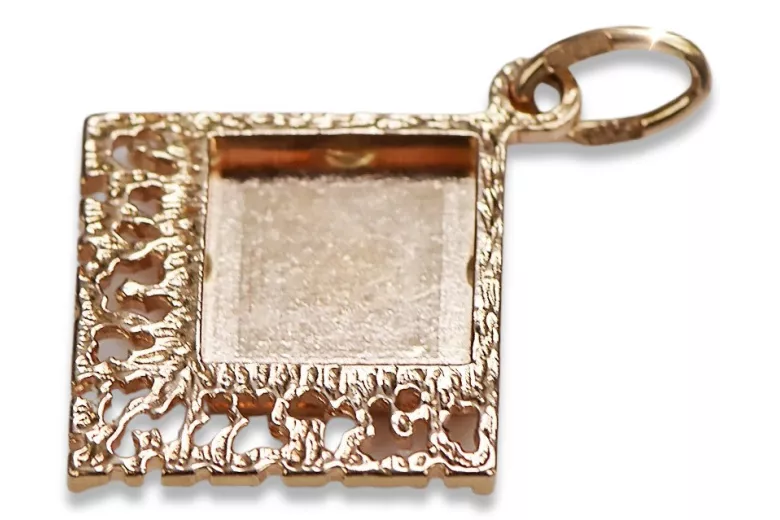 "Pendentif carré vintage sans pierres en or rose 14 carats 585" vpn041 vpn041