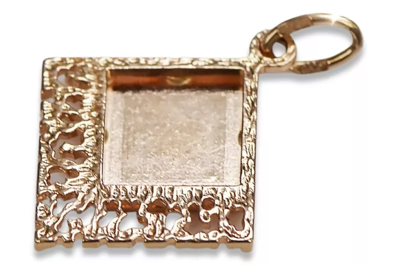 "No Stones Original Vintage 14K Rose Gold Square Pendant" vpn041 vpn041