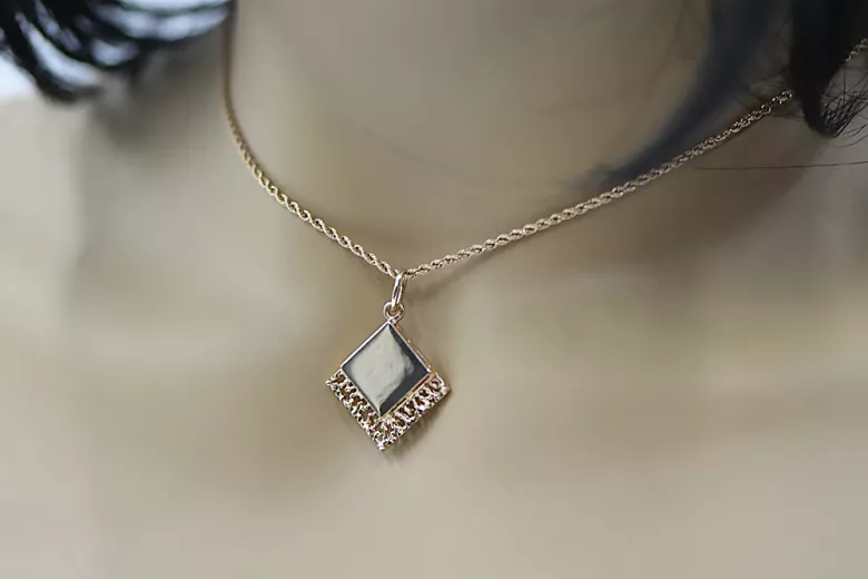 "No Stones Original Vintage 14K Rose Gold Square Pendant" vpn041 vpn041