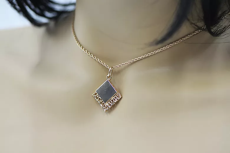 "No Stones Original Vintage 14K Rose Gold Square Pendant" vpn041 vpn041