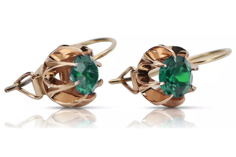 "14K Rose Gold Vintage Emerald Earrings in Original Design" vec062 vec062