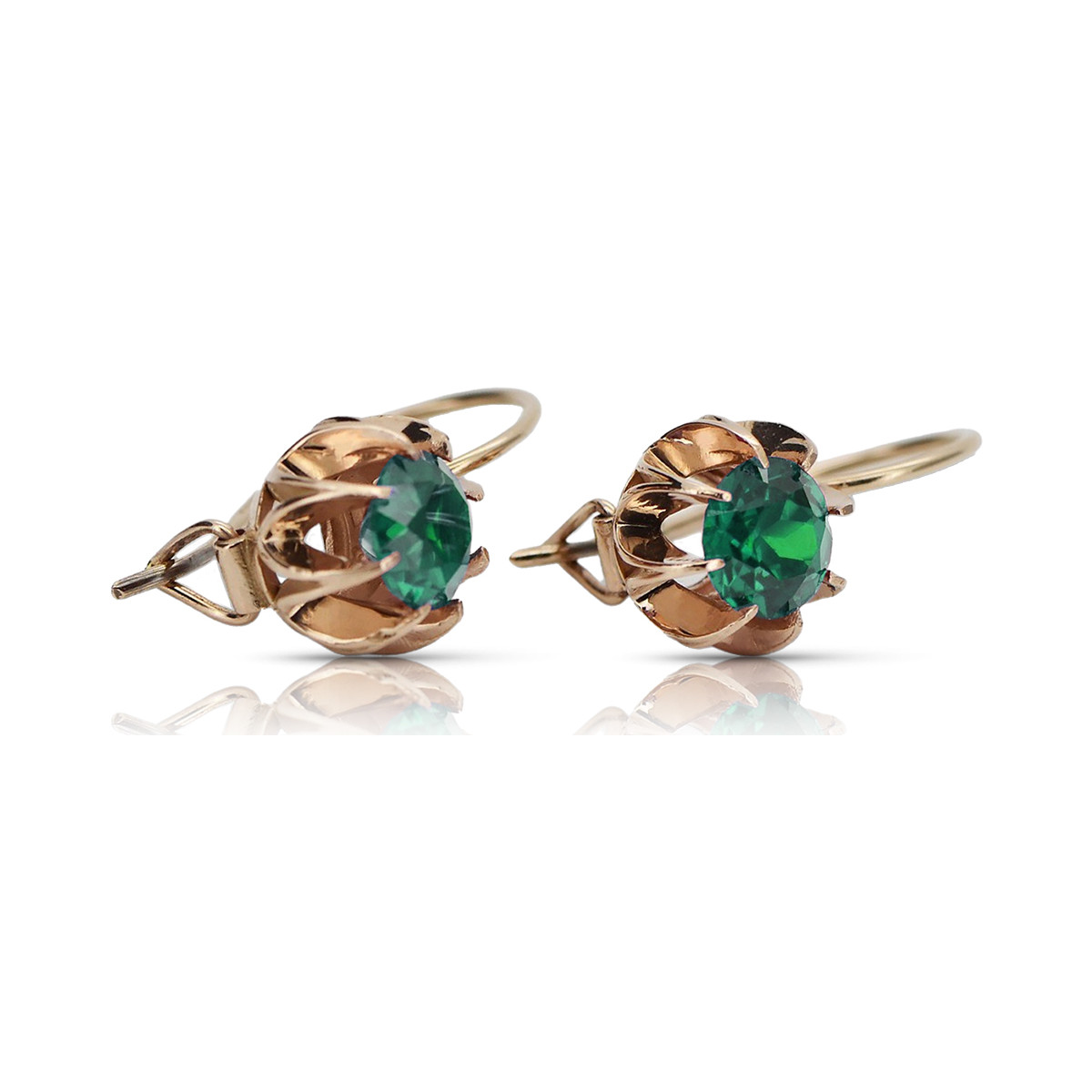 "14K Rose Gold Vintage Emerald Earrings in Original Design" vec062 vec062