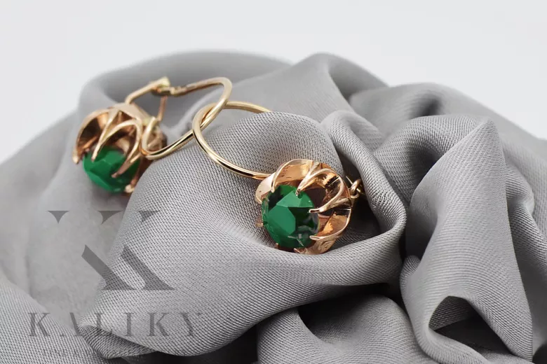 "14K Rose Gold Vintage Emerald Earrings in Original Design" vec062 vec062