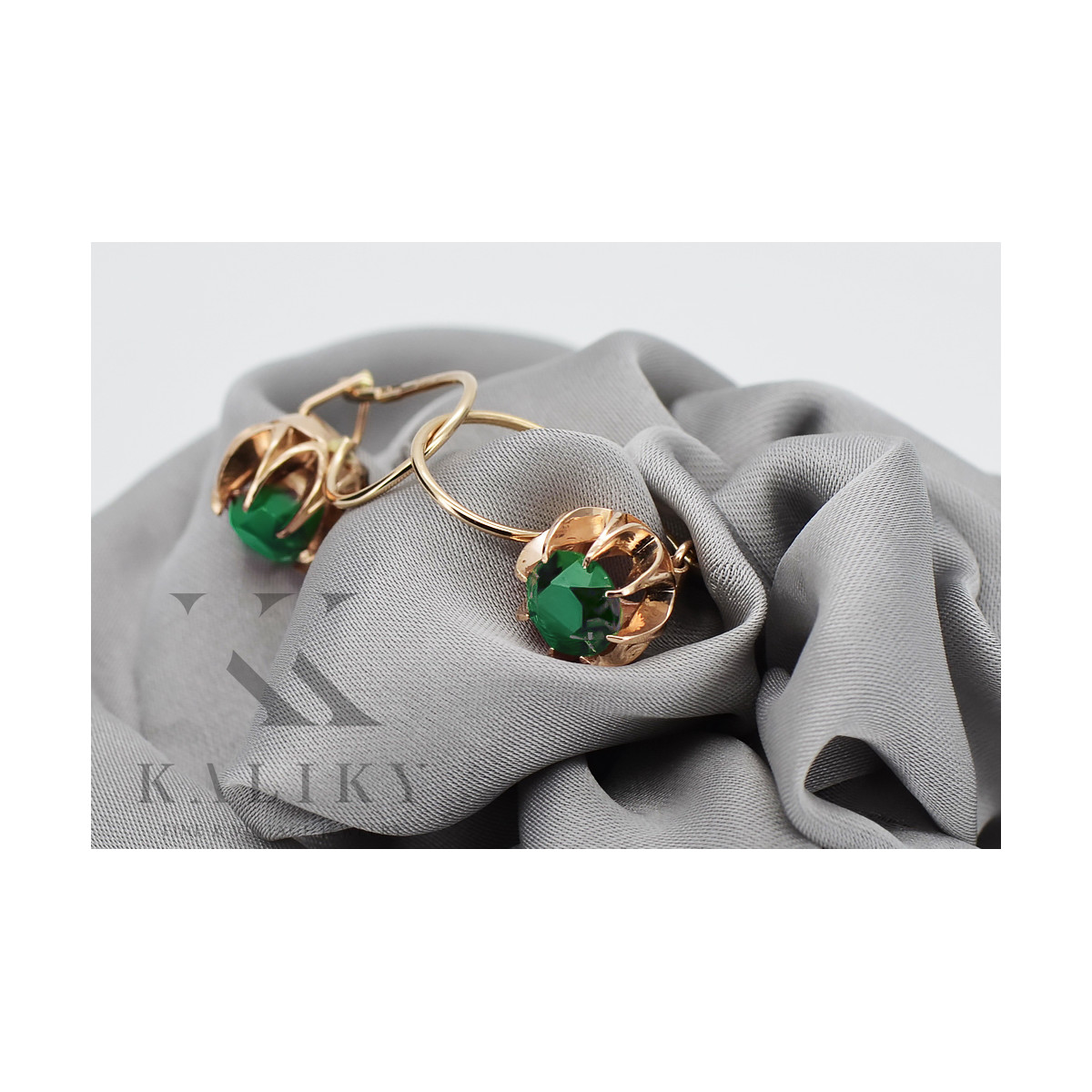 "14K Rose Gold Vintage Emerald Earrings in Original Design" vec062 vec062