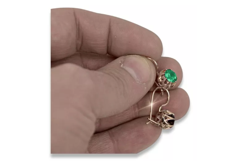 "14K Rose Gold Vintage Emerald Earrings in Original Design" vec062 vec062