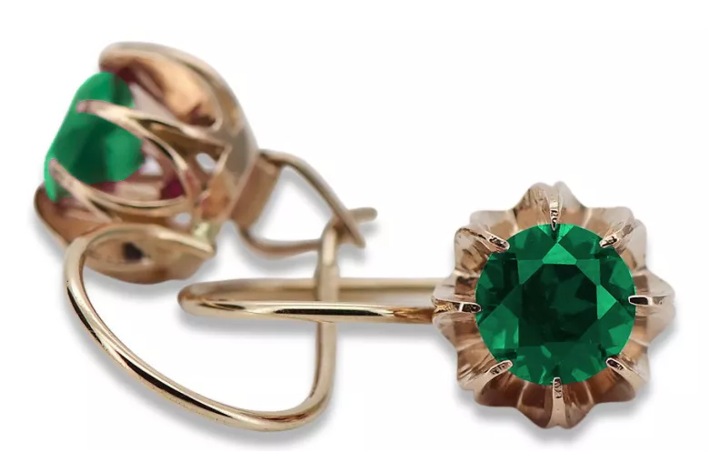 "14K Rose Gold Vintage Emerald Earrings in Original Design" vec062 vec062