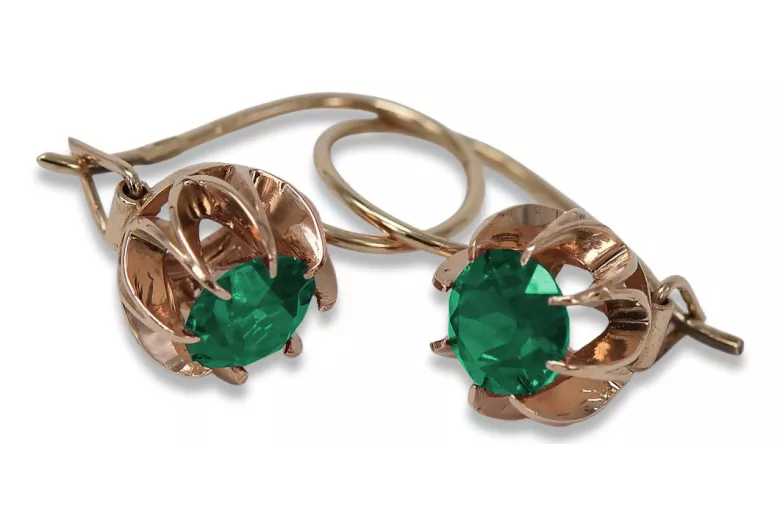 "14K Rose Gold Vintage Emerald Earrings in Original Design" vec062 vec062