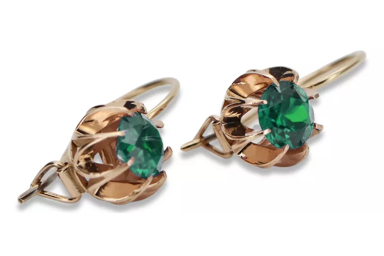 "14K Rose Gold Vintage Emerald Earrings in Original Design" vec062 vec062