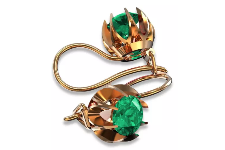 "14K Rose Gold Vintage Emerald Earrings in Original Design" vec062 vec062