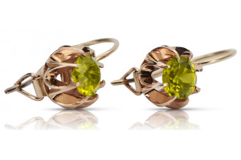 Cercei originali vintage din aur roz de 14k, Peridot galbe vec062