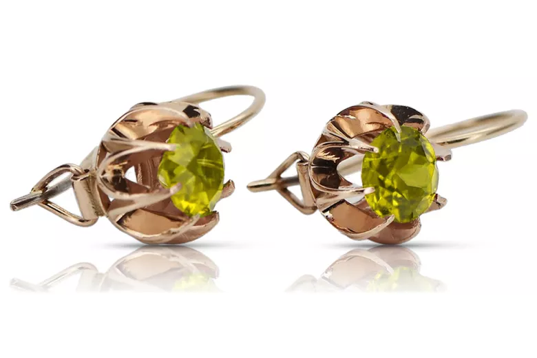 Cercei originali vintage din aur roz de 14k, Peridot galbe vec062