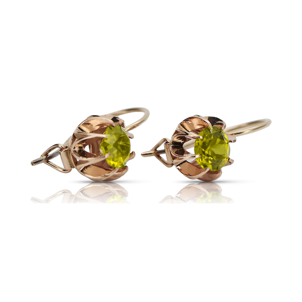 Cercei originali vintage din aur roz de 14k, Peridot galbe vec062