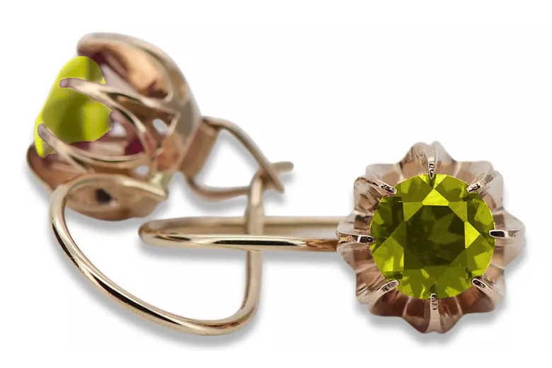 Cercei originali vintage din aur roz de 14k, Peridot galbe vec062