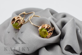 Vintage Rose Gold Peridot Earrings - Original 14K Yellow Gold vec062