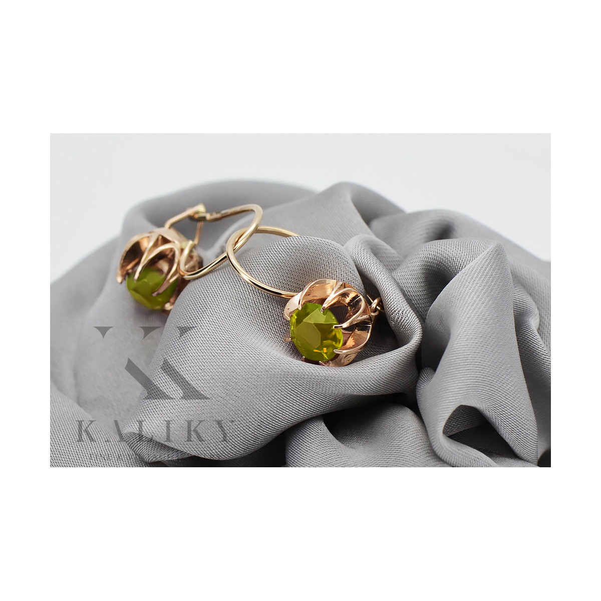 Vintage Rose Gold Peridot Earrings - Original 14K Yellow Gold vec062