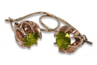 Aretes de Oro Rosa Antiguo 14k con Peridoto Amarillo vec062