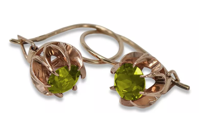 Cercei originali vintage din aur roz de 14k, Peridot galbe vec062