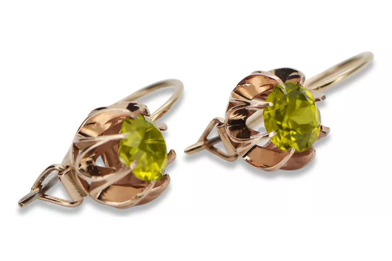 Cercei originali vintage din aur roz de 14k, Peridot galbe vec062